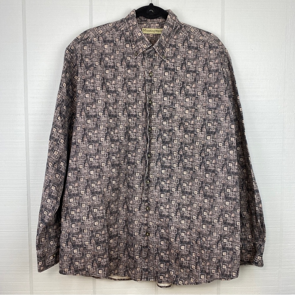 Munsingwear Men’s Long Sleeve Button Up Shirt 70s 80s Print Size XLT